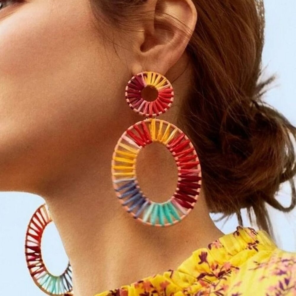 Lyanna Colorful Bohemian Cotton Weaved Earrings Teardrop Shaped Gift Packaged - Picture 3 of 8